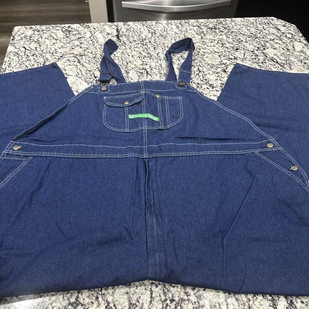 NEW NWT Key Imperial Bib Overalls Mens 64x30‎ Rinsed Blue Denim Zip Fly Workwear